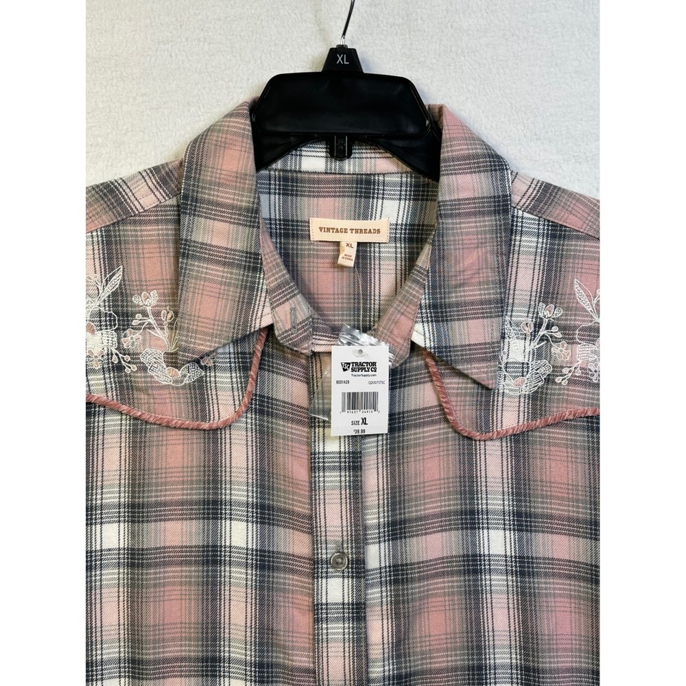 Vintage Threads Womens Pink Plaid Western Embroidered Shirt XL Q2U075TSC